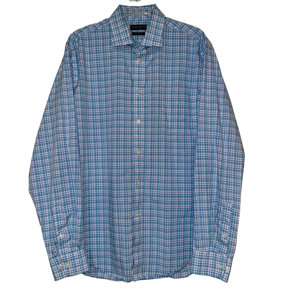 Lauren Ralph Lauren XL Mens Dress Shirt Plaid Stretch Regular Fit‎ 17 36/37